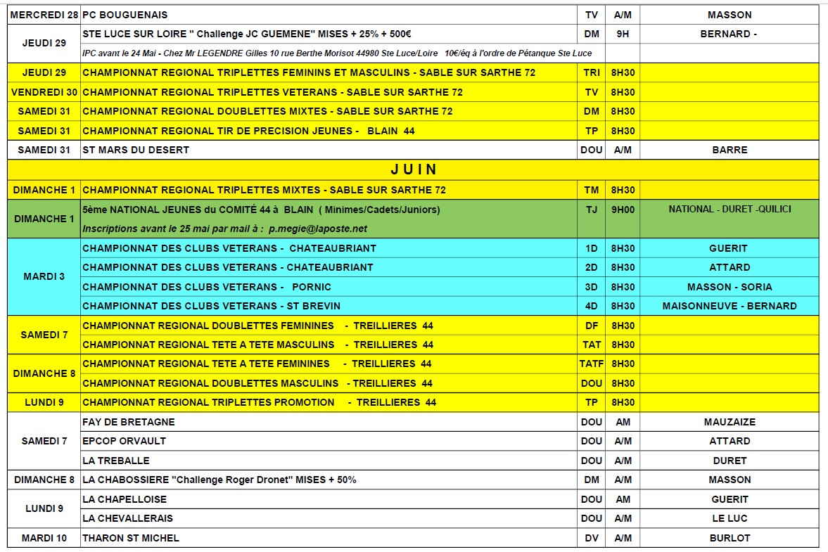CALENDRIER OFFICIEL 2025 club Pétanque CD 44 PETANQUE Clubeo